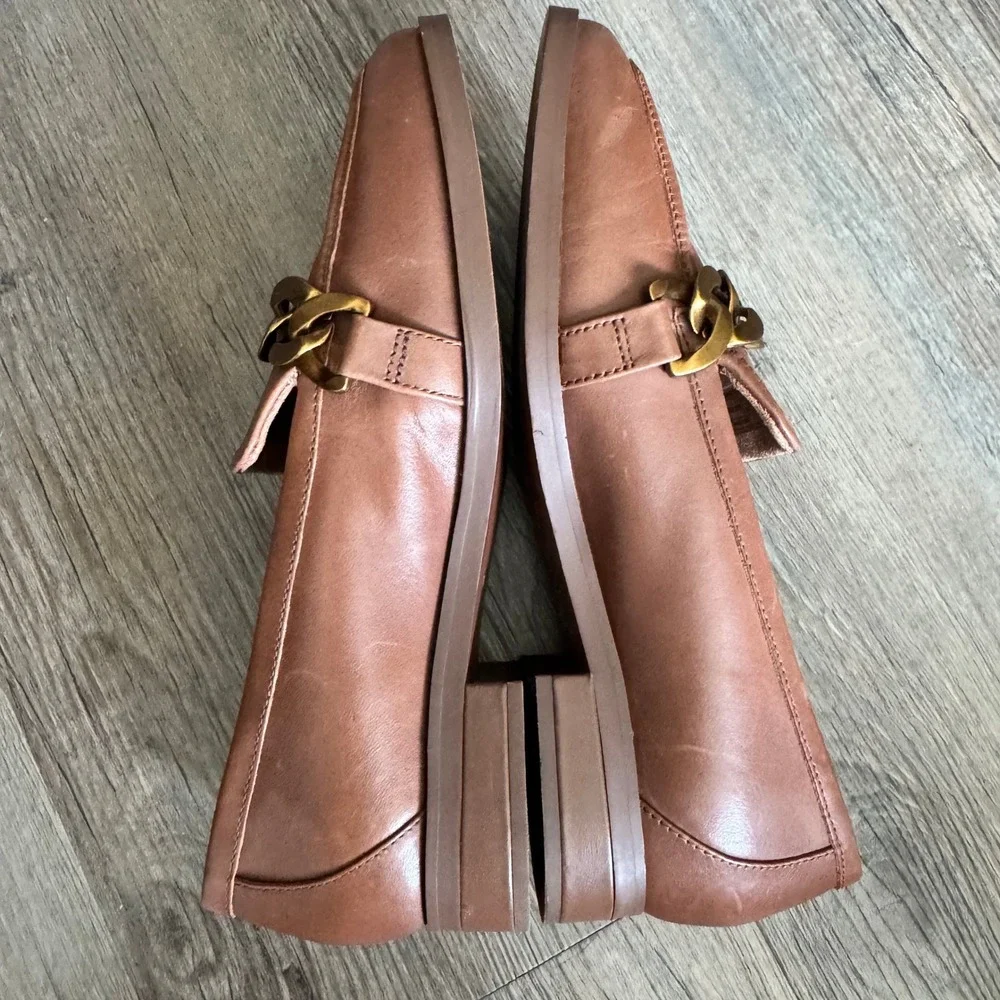 Vionic Mizelle Tan Leather Chain Link Loafers Womens‎ 6.5 Shoes